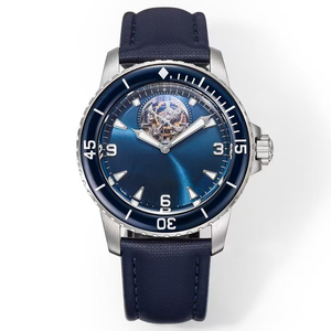Opulent Limited Edition Tourbillon Skeletonized Blue Sunray Dial Satin Steel <b>Case</b> Automatic Mechanical Professional Men <b>Watch</b> - Product Image 1