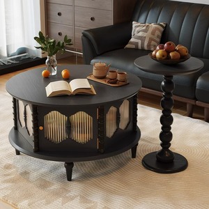 Retro Solid Wood Coffee <b>Table</b> <b>Round</b> With Storage For Living Room Home Use - Product Image 2