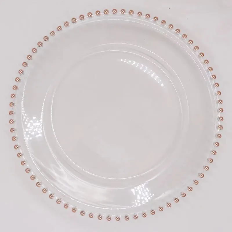 Plastic Gold Beaded Charger Plates Wedding Reusable 13 Inch Round Charger Plates For Wedding