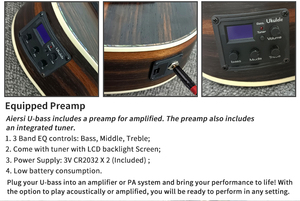 Aiersi อูคูเลเล่เบสไฟฟ้า4สายเครื่องดนตรีสายกีตาร์ไม้มะเกลือขนาดเล็กโลโก้ตามสั่ง - Product Image 5