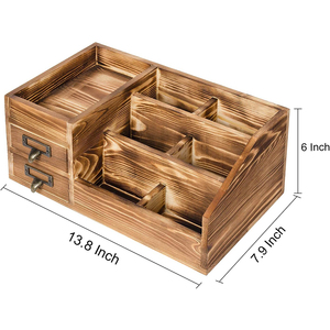 Organizer da Scrivania in Legno Rustico, Mobiletto Portaoggetti per Ufficio con 2 Cassetti per Cancelleria, Trucchi e Gioielli - Product Image 2