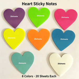 Heart Shaped PET Sticky <b>Notes</b> Colorful Page Markers Easy to Write Clean Peel Multiple Colors - Product Image 3