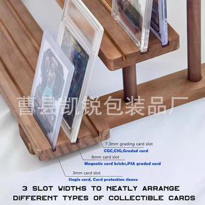 Expositor de tarjetas deportivas de madera, soporte de almacenamiento de escritorio de 3 capas para tarjetas coleccionables y mercancía - Product Image 4