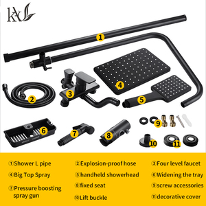 مجموعة صنبور حمام جديدة من ياك من الفولاذ المقاوم للصدأ بأربع وظائف للماء الساخن والبارد مع رأس دش مطري عالي الضغط - Product Image 3