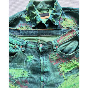 YSJY服装制造商定制运动服酸洗复古撕裂2件套男士牛仔裤夹克男士牛仔套装 - Product Image 4