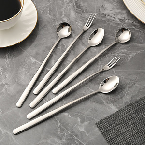 Cuillère et fourchette à glace à motif diamant, en acier inoxydable 304, manche long, outils de bar durables pour restaurants occidentaux - Product Image 3