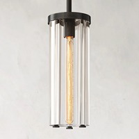Suspension moderne en laiton massif avec abat-jour cylindrique en verre transparent, hauteur réglable, taille moyenne, culot E26/E27 / LED CE pour la maison et le bureau