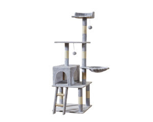 Mueble Moderno para Gatos, Árbol Rascador Multinivel, Torre Grande de Madera con Cuerda de Lana y Juguete de Peluche para que el Gato se Trepe - Product Image 1