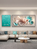 Peinture murale moderne en relief Poisson Koi, toile de grès tridimensionnelle, ensemble de deux tableaux muraux suspendus pour salon, style minimaliste moderne, pour canapé