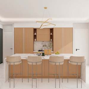 Diseño de Muebles para el Hogar, Isla de Cocina Moderna con Mesa de Madera - Product Image 1