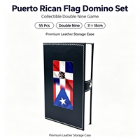 Jeu de dominos drapeau portoricain double neuf, 55 pièces, étui en cuir de luxe, 1118 cm, jeu de société de collection, cadeau souvenir culturel