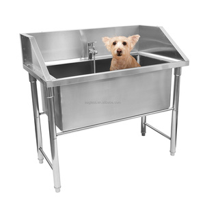 อ่างอาบน้ำสัตว์เลี้ยงสแตนเลสพร้อมท่อระบายน้ำกลางและก๊อกน้ำ - สถานีล้างสุนัขเชิงพาณิชย์ - Product Image 3