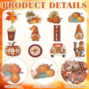 Décorations de Thanksgiving : Gnomes en bois à suspendre, feuilles de citrouille, décorations florales ajourées d'automne, fournitures pour fêtes de fin d'année - Product Image 3