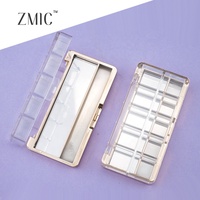 Palette de maquillage transparente vide à 10 compartiments, rectangulaire, pour fards à paupières, blush et contour, avec miroir et pinceau, et étui en plastique pour poudre à sourcils