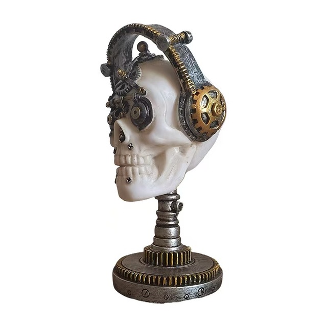 NEW ARRIVAL ENJOYING MUSIC SKULL SHAPED RESIN ORNAMENT for INDOOR