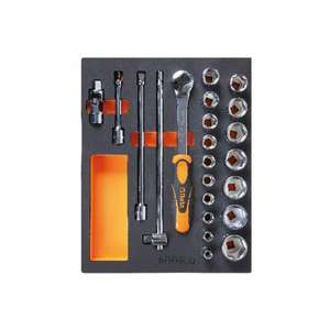 BETA - 024500096 Soft foam tray with <b>ratchets</b> and 1/2'' inch <b>sockets</b> (22 pcs.) - EAN 8014230884301 OTHER TOOL SETS - Product Image 1