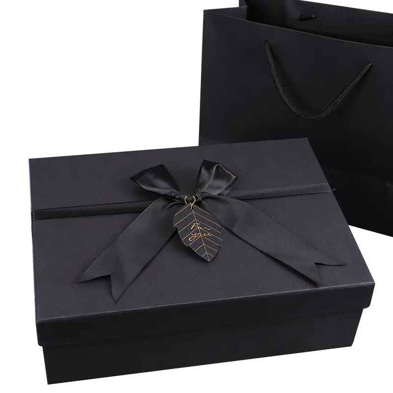 थोक काले उपहार कागज ढक्कन बॉक्स सफेद धनुष और बैग के लिए टाई शादी के तोहफे के साथ कपड़े पोशाक कॉस्मेटिक उपहार तैयार जहाज करने के लिए