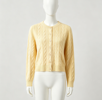 Cardigan en laine 100% tricoté pour femme, col rond, boutonné, manches longues, vente en gros