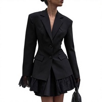 Blazer ajusté pour femme à revers crantés, manches longues, ourlet en dentelle, en polyester élasthanne, idéal pour le bureau et les soirées, vente en gros