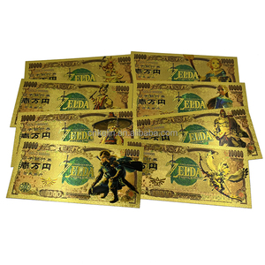 Envío Gratis, Billetes de 10000 Yenes del Anime Japonés <span class=keywords><strong>Zelda</strong></span>, Billete de Banco Chapado en Oro de 24k, en Stock - Product Image 1