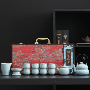Service à thé en céramique Ru Kiln avec poignée, théière, cadeau d'affaires exquis, souvenir du Nouvel An chinois - Product Image 2