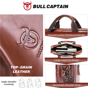 BULLCAPTIAN Men's Genuine Leather <b>Briefcase</b> Business Casual Commuting Bag Portable Crossbody Shoulder Bag 15.5-inch Laptop Bag - Product Image 3