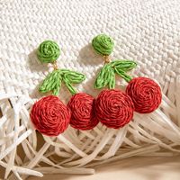 Vergulde legering zijden draad schattige rode kersen oorhangers trendy dames fruit design haak