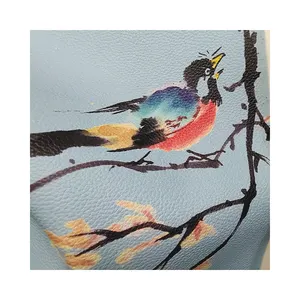 PU plum blossom and bird printed synthetic leather product for car seat sofa handbag decorating