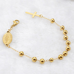 Bracelet Perlé Étanche en Acier Inoxydable Plaqué Or 18K avec <span class=keywords><strong>Breloque</strong></span> Croix de la Vierge Marie, pour Hommes et Femmes - Product Image 6