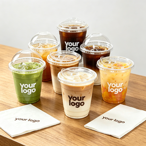 Gobelets en plastique transparents personnalisables avec logo pour bubble tea, café et jus, avec couvercle plat à bec verseur, 12oz, 14oz, 16oz, 20oz, en PP et PET - Product Image 1