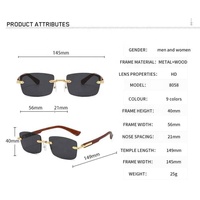 Lunettes de soleil vintage rétro de créateur sans monture, verres taillés en diamant, branches effet bois, protection UV400, pour hommes et femmes