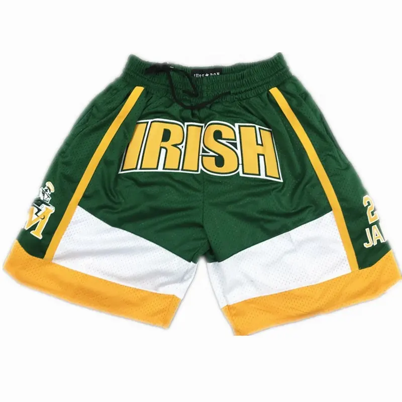 Custom embroides man number 23 just don retro basketball shorts green and gold