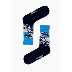 Chaussettes respirantes rayées colorées Kanagawa, motif brodé artistique, tricot léger, pour usage quotidien, taille unique, printemps-été - Product Image 2