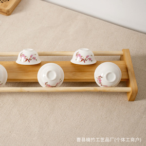 <b>Teacup</b> Drying Rack Folding Solid Wood Rectangular Tea Set Storage Display Rack Natural Wood Color Versatile - Product Image 3