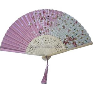 Abanicos plegables florales de mano para mujer, bambú de seda pintado con borlas, decoración de boda plegable ahuecada y regalo - Product Image 6