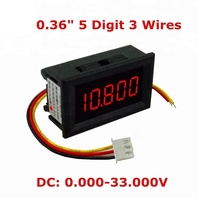 Voltímetro Digital LED de 0.36 Pulgadas, Monofásico, 5 Dígitos, 3 Cables, 0-33V CC, para Panel de Coche, con Carcasa