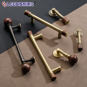 LCCDIS Vintage Wood Brass Cabinet Door Handle Bar Nordic Style Single Hole For Wardrobe Furniture Hardware - Product Image 1