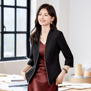 Women's Slim Fit Blazer Solid Color Polyester Anti-Wrinkle Spring Autumn 2025 Elegant High End Cinched Waist Design - Product Image 1