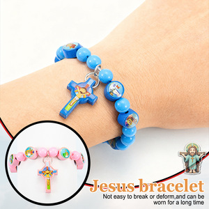 Pulsera de <span class=keywords><strong>Rosario</strong></span> Católica Religiosa Hecha a Mano de la Marca SJ, con Cuentas de Oración Rosadas y Azules, para Unisex, Regalo de Aniversario - Product Image 3
