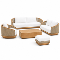 Ensemble de canapés de jardin en teck massif de luxe moderne, mobilier de salon de patio modulable, fauteuil, table basse, mobilier de villa