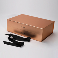 Boîte cadeau pliable en or rose de luxe avec fermeture magnétique et ruban personnalisé pour vêtements, cosmétiques et cadeaux haut de gamme