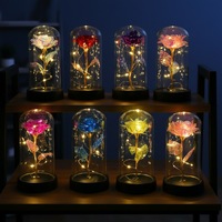 Rose éternelle sous cloche en verre, veilleuse, emballage de haute qualité en boîte colorée, cadeaux transfrontaliers pour mariages et anniversaires