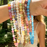 Collier de perles en verre coloré brillant de 8,5 mm, style minimaliste 2027, avec fermoir à ressort en acier inoxydable, bijoux d'été pour femmes, vente en gros