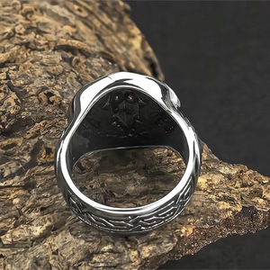 Men's <b>Titanium</b> Steel Viking Odin Head <b>Ring</b> Round Geometric Design Hip Hop Style Everyday Wear Jewelry - Product Image 3