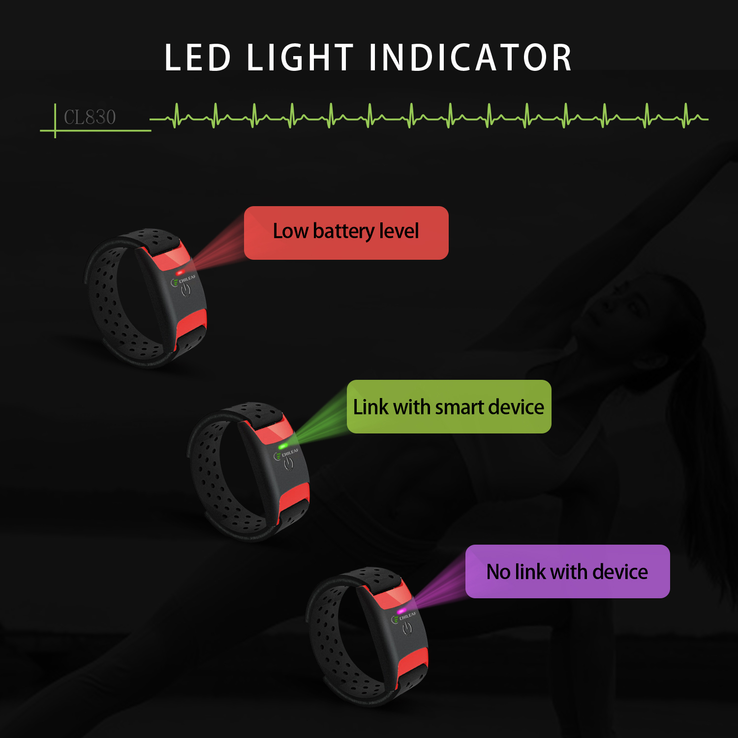 Brassard Cardiaque CHILEAF HRM – Capteur PPG, ANT+ & Bluetooth 5.0, IP67, 60 H D’autonomie, Compatible Polar Beat, Wahoo, Zwift