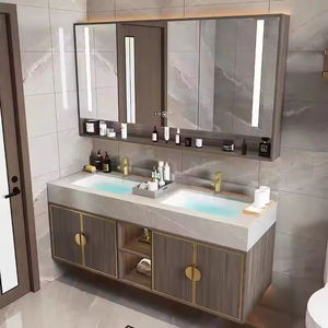 Chinese-style Lacquer Finish Bathroom Vanity Unit Beehive <b>Smart</b> <b>Mirror</b> Oak Material Ceramic Basin Wall-Mounted for Hospital Use - Product Image 5
