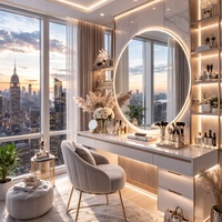 Nouvelle arrivée, bureau de toilette haut de gamme avec miroir éclairé par LED, table de maquillage personnalisée avec tiroirs de rangement, meubles de chambre à coucher modernes