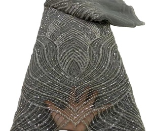 Épais Bordado de lentejuelas de encaje 3D Perlé <span class=keywords><strong>Tulle</strong></span> Floral Brodé Net Tissu Comercio mayorista Sequin Dentelle Tissu - Product Image 1
