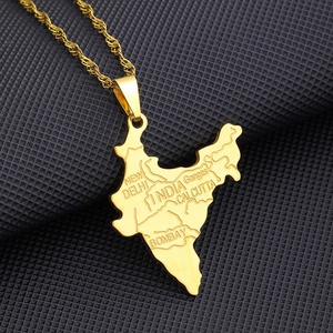 Collier chaîne en acier inoxydable doré et argenté avec pendentif carte de l'Inde, personnalisé, pour hommes et femmes, vente en gros de mode - Product Image 6