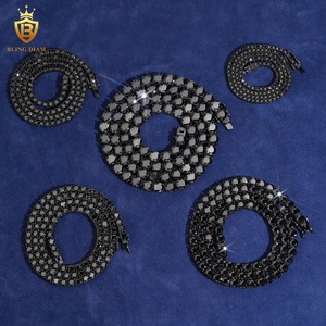 Bracciale Tennis <span class=keywords><strong>in</strong></span> Moissanite Nera 2mm 3mm 4mm 5mm 6.5mm <span class=keywords><strong>Argento</strong></span> Sterling <span class=keywords><strong>925</strong></span> Iced Out Supera il Test del Diamante Hip Hop - Product Image 2